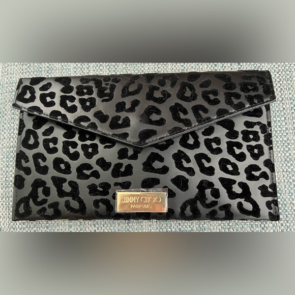 Jimmy Choo Parfums black leopard print Flat Pouch - Picture 1 of 9